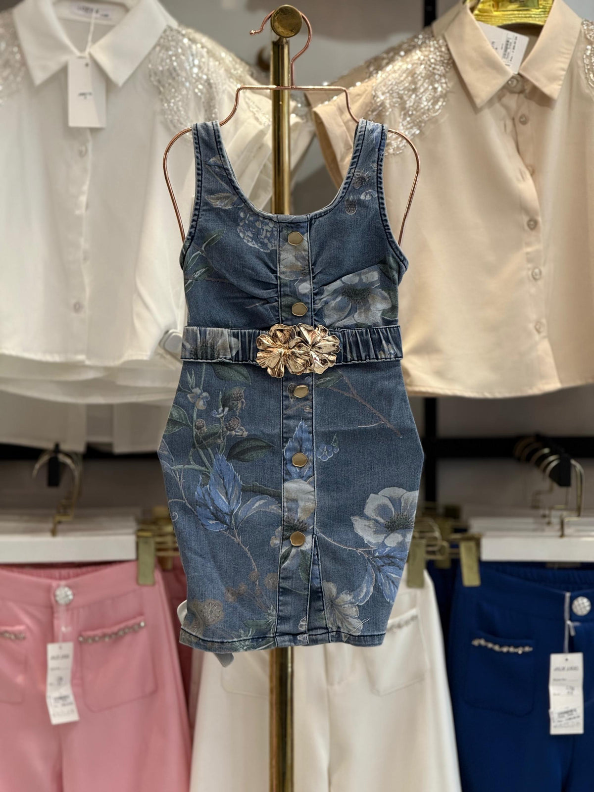 Robe jean a fleurs